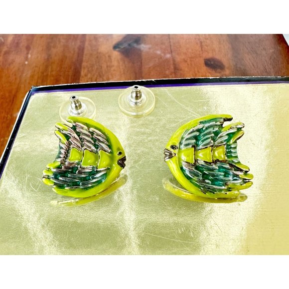 Vintage Fish Earrings Pierced Blowfish Tropical Islands Beach Vacation C… - Picture 3 of 12